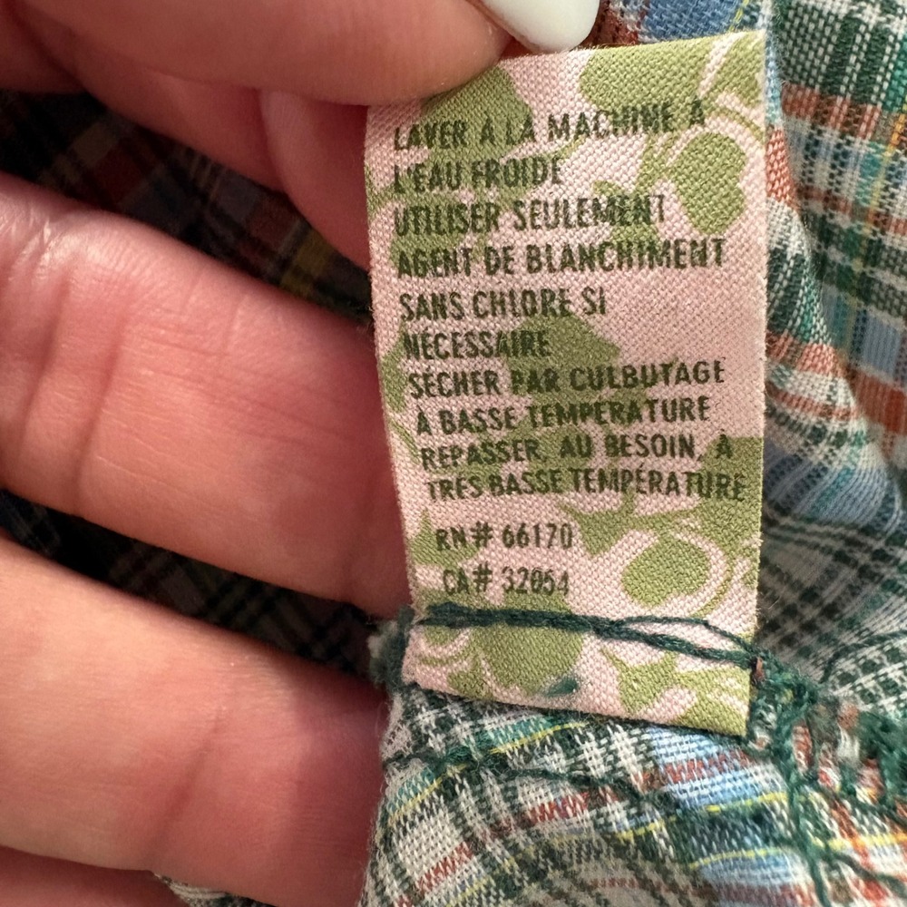 Free People Plaid Mini Dress Women Green Crochet Lace Empire Waist Long Sleeve 6 - Picture 12 of 14
